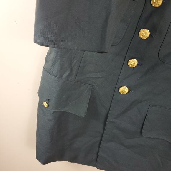 Vintage Army Green Service Coat Blazer Gold Tone Hardware Size 38S - Picture 4 of 11